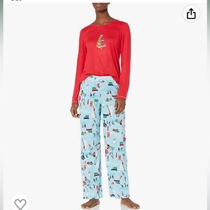 HUE Women's Printed Knit Tee and Pant 3 Piece Pajama Set